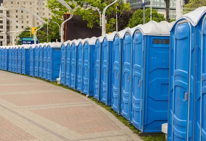 Seasonal porta potty units set up at a Wilmington, Delaware venue
