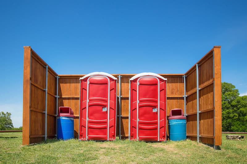 Short-term porta potty units staged for delivery in Wilmington, Delaware